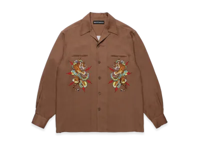 WACKO MARIA x Tim Lehi / 50'S Open Collar Shirt "Brown"