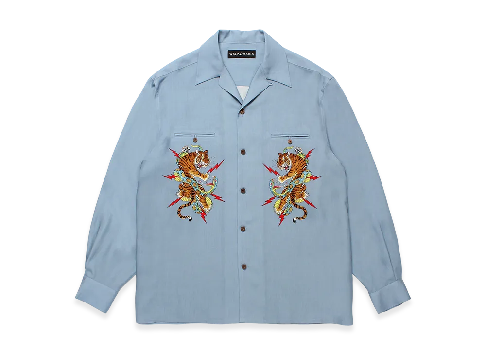 WACKO MARIA x Tim Lehi / 50'S Open Collar Shirt "Blue"