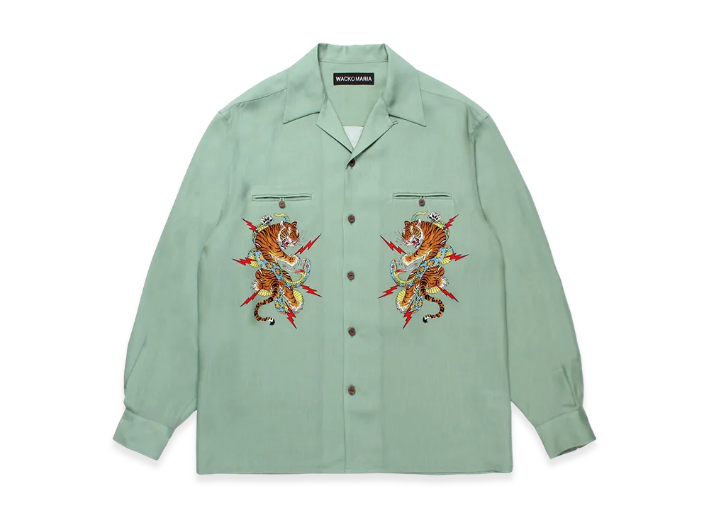 WACKO MARIA x Tim Lehi / 50'S Open Collar Shirt "Green"