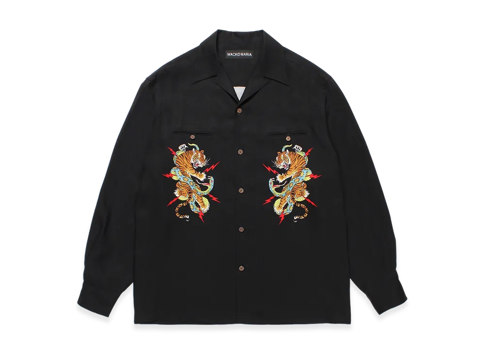 WACKO MARIA x Tim Lehi / 50'S Open Collar Shirt "Black"