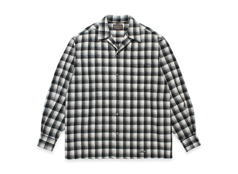 WACKO MARIA x Pendleton / Wool Ombre Check Open Collar Shirt "White/Black"