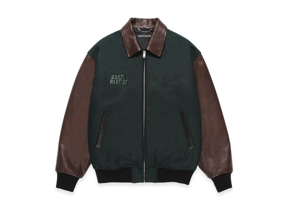 WACKO MARIA Leather Varsity Jacket "Green"