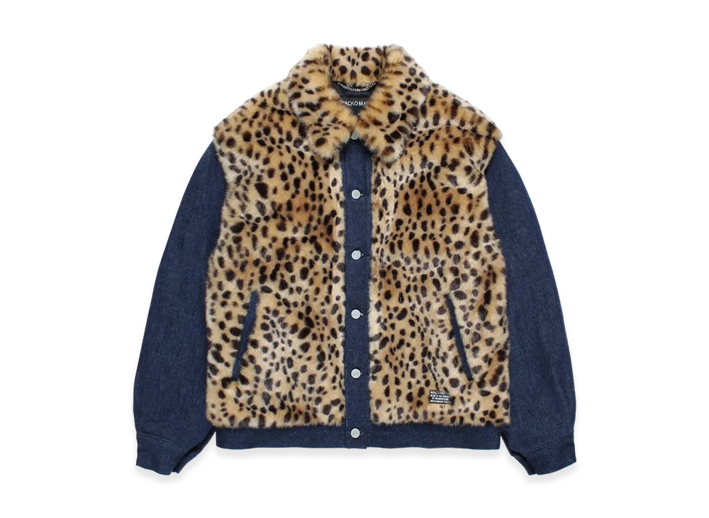 WACKO MARIA Faux Leopard Fur Denim Grizzly Jacket 