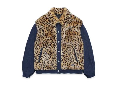 WACKO MARIA Faux Leopard Fur Denim Grizzly Jacket "Indigo"