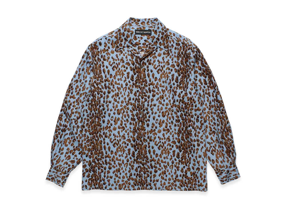 WACKO MARIA Leopard Open Collar Shirt "Blue"