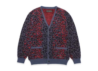 WACKO MARIA Leopard Mohair Jacquard Knit Cardigan "Navy"