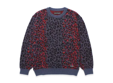 WACKO MARIA Leopard Mohair Jacquard Knit Sweater "Navy"