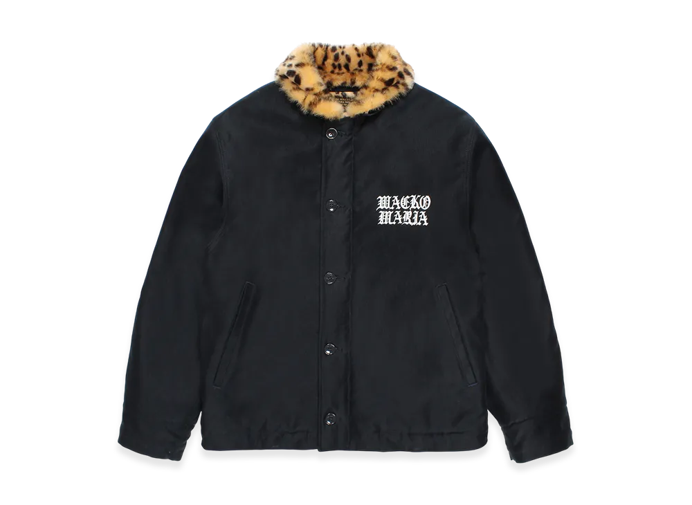 WACKO MARIA Leopard Faux Fur N-1 Deck Jacket "Navy"