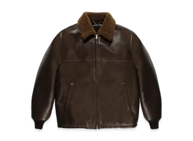 WACKO MARIA Mouton Collar Leather Boa Jacket "Brown"
