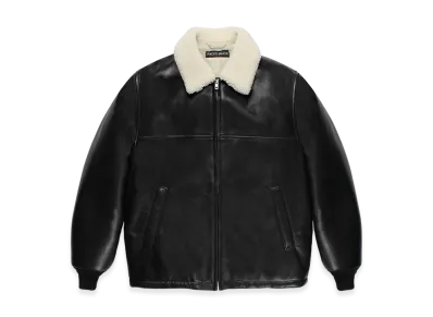 WACKO MARIA Mouton Collar Leather Boa Jacket "Black"