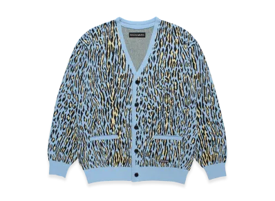 WACKO MARIA Leopard Jacquard Knit Cardigan "Light Blue"