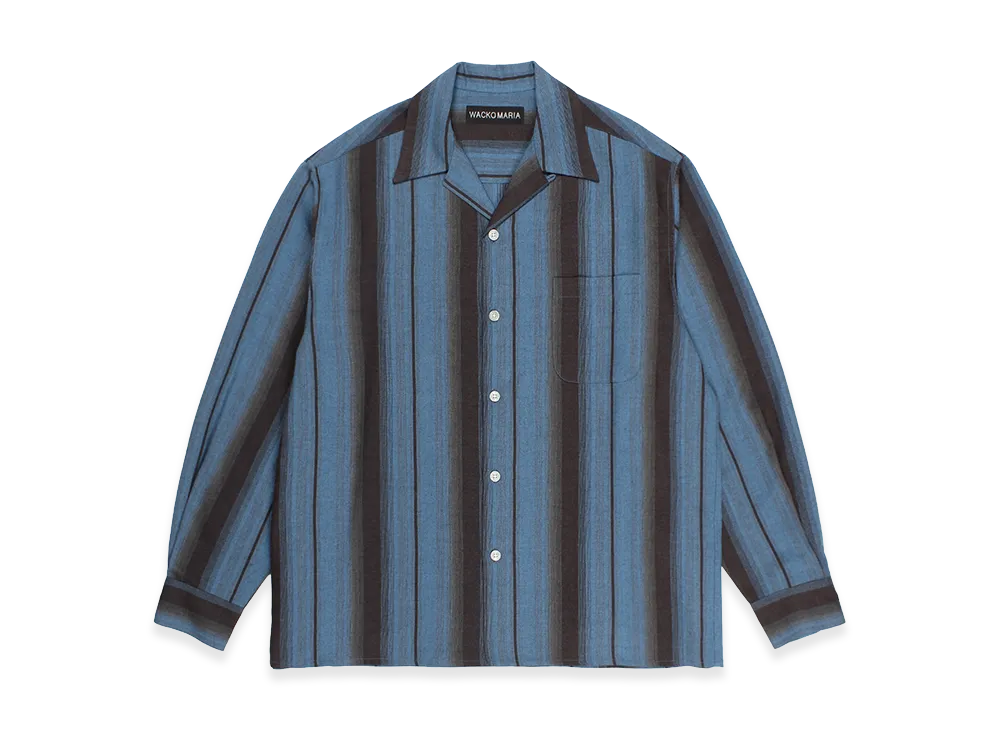 WACKO MARIA Ombre Striped Open Collar Shirt "Blue"