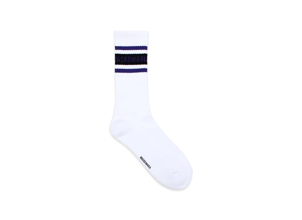 WACKO MARIA Logo Jacquard Socks "White/Navy"