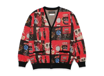WACKO MARIA x Jean Michel Basquiat Jacquard Knit Cardigan "Red"