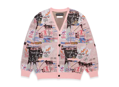 WACKO MARIA x Jean Michel Basquiat Jacquard Knit Cardigan "Pink"