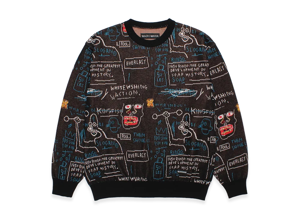 WACKO MARIA x Jean Michel Basquiat Jacquard Knit Sweater "Black"