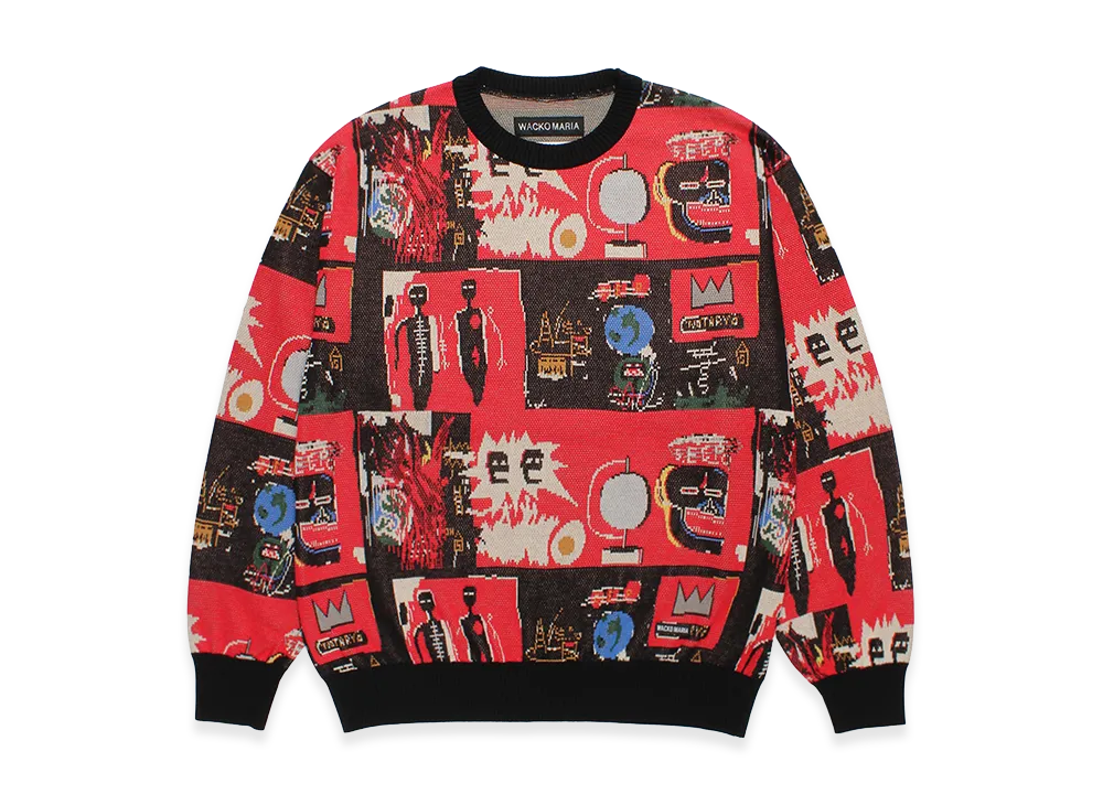 WACKO MARIA x Jean Michel Basquiat Jacquard Knit Sweater "Red"
