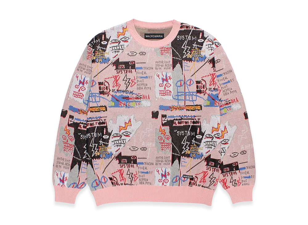 WACKO MARIA x Jean Michel Basquiat Jacquard Knit Sweater "Pink"