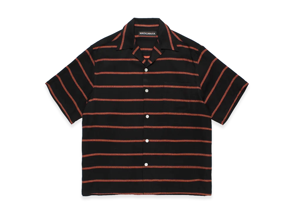 WACKO MARIA Striped Open Collar Shirt "Black"