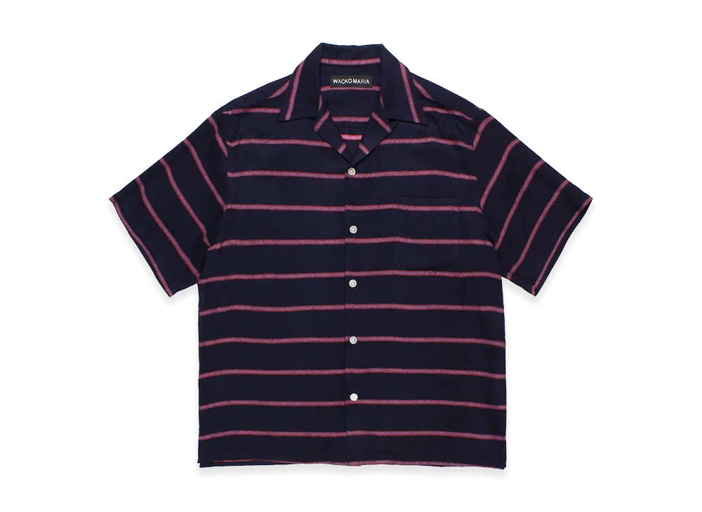 WACKO MARIA Striped Open Collar Shirt "Navy"
