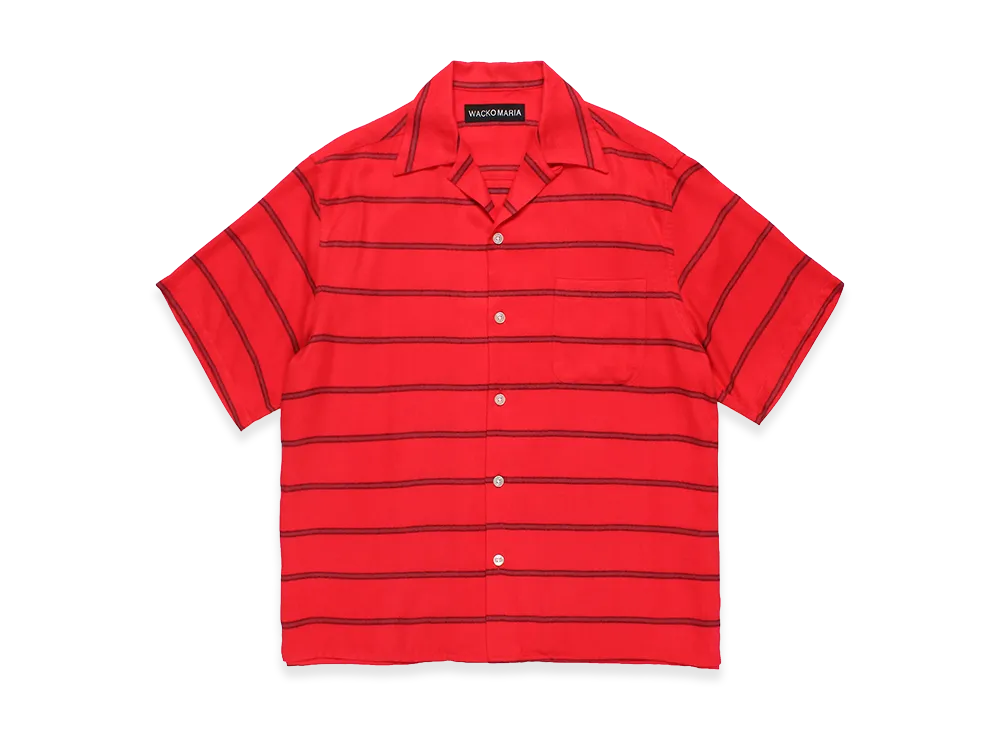 WACKO MARIA Striped Open Collar Shirt "Red"