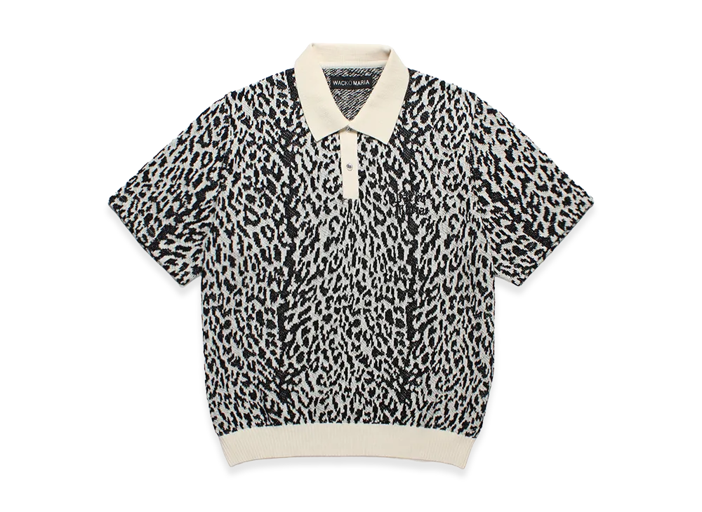 WACKO MARIA Leopard Jacquard Knit Polo Shirt "White"