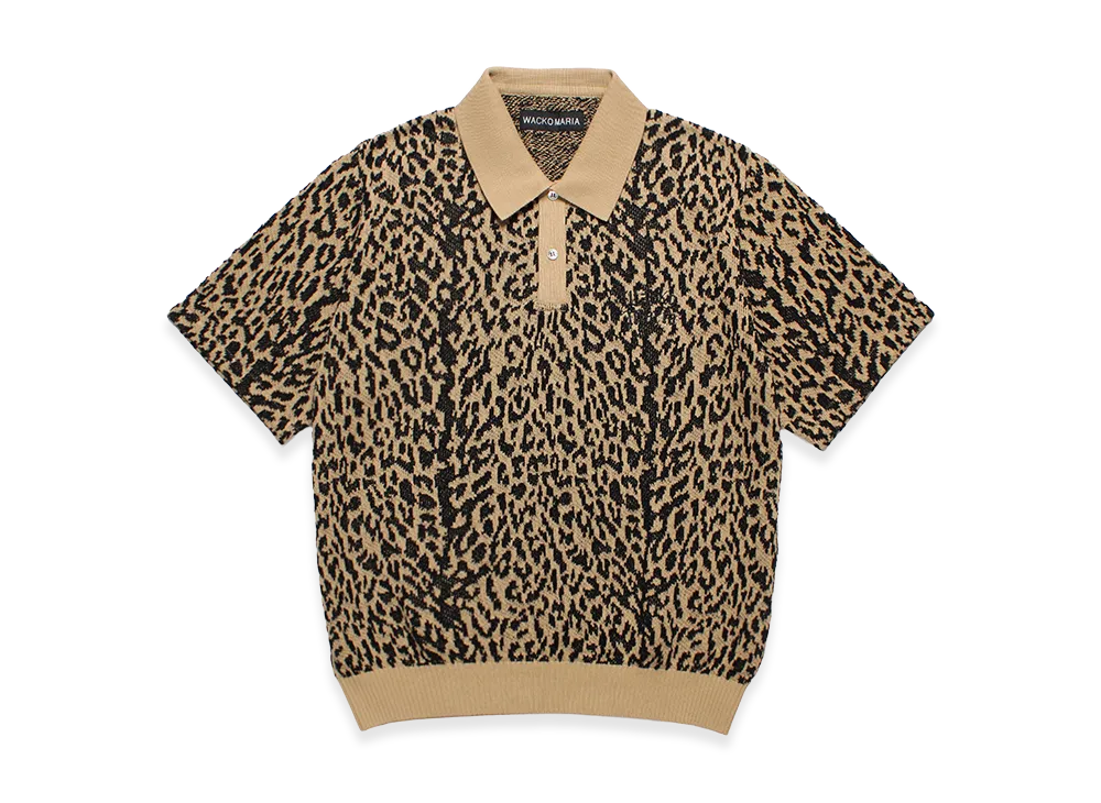 WACKO MARIA Leopard Jacquard Knit Polo Shirt "Light Brown"