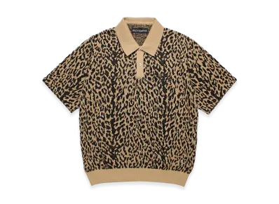 WACKO MARIA Leopard Jacquard Knit Polo Shirt "Light Brown"