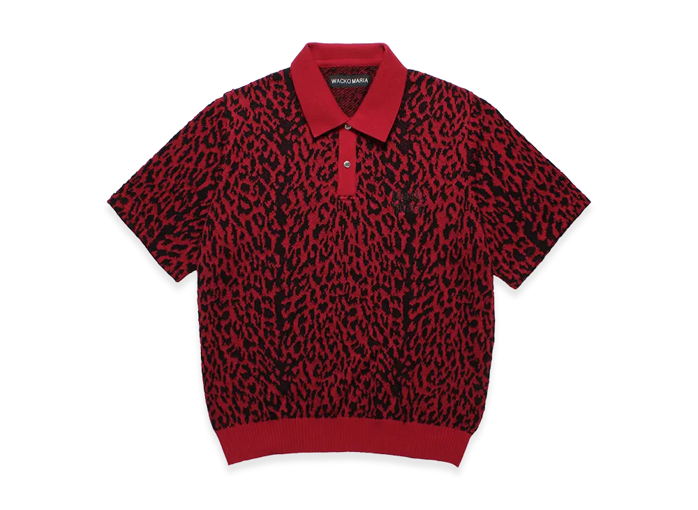 WACKO MARIA Leopard Jacquard Knit Polo Shirt "Red"