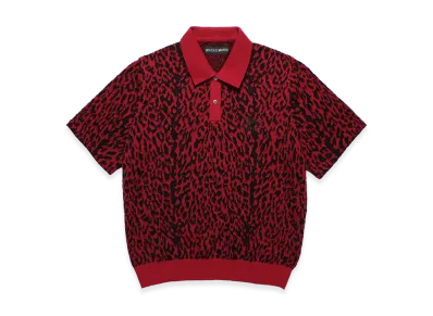 WACKO MARIA Leopard Jacquard Knit Polo Shirt "Red"