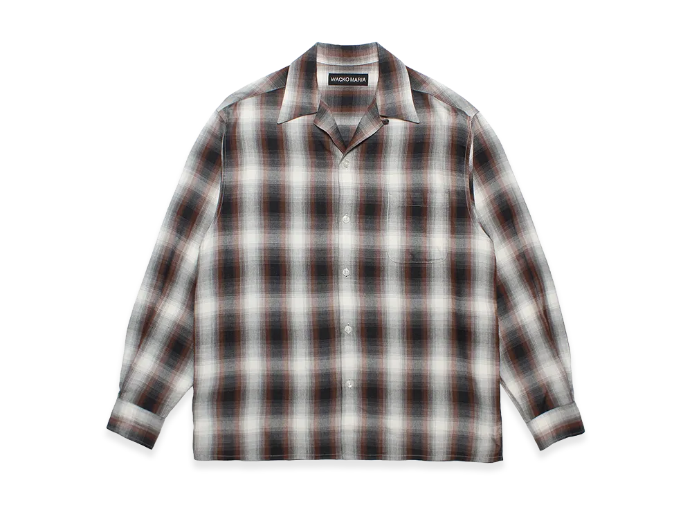 WACKO MARIA Ombre Check Open Collar Shirt "Brown"