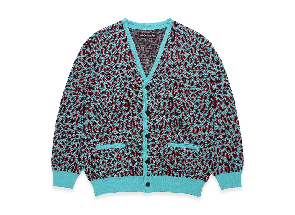 WACKO MARIA Leopard Jacquard Knit Cardigan "Blue"
