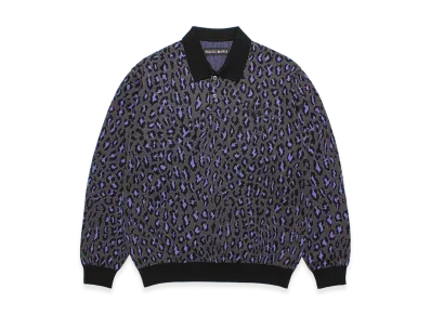 WACKO MARIA Leopard Jacquard Polo Shirt "Charcoal"
