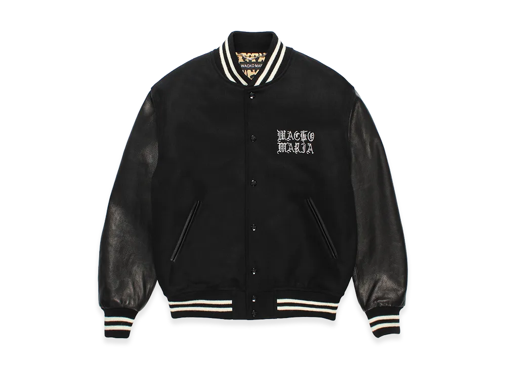 WACKO MARIA Leather Varsity Jacket "Black/Black"