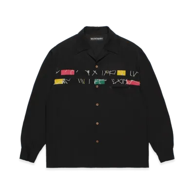 WACKO MARIA Switching 50'S Open Collar Shirt "Black/Multi"