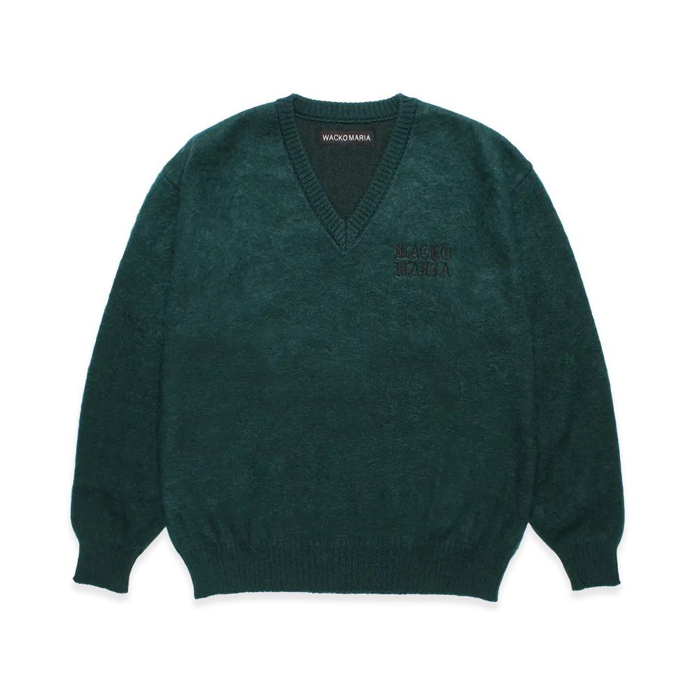 WACKO MARIA Mohair Knit V Neck Sweater "Green"