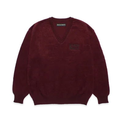 WACKO MARIA Mohair Knit V Neck Sweater "Burgundy"