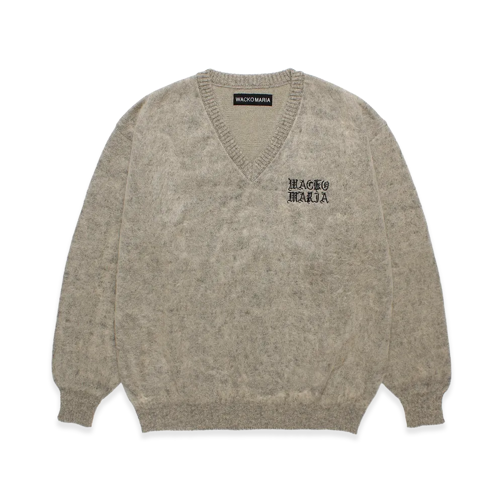 WACKO MARIA Mohair Knit V Neck Sweater "Ivory"