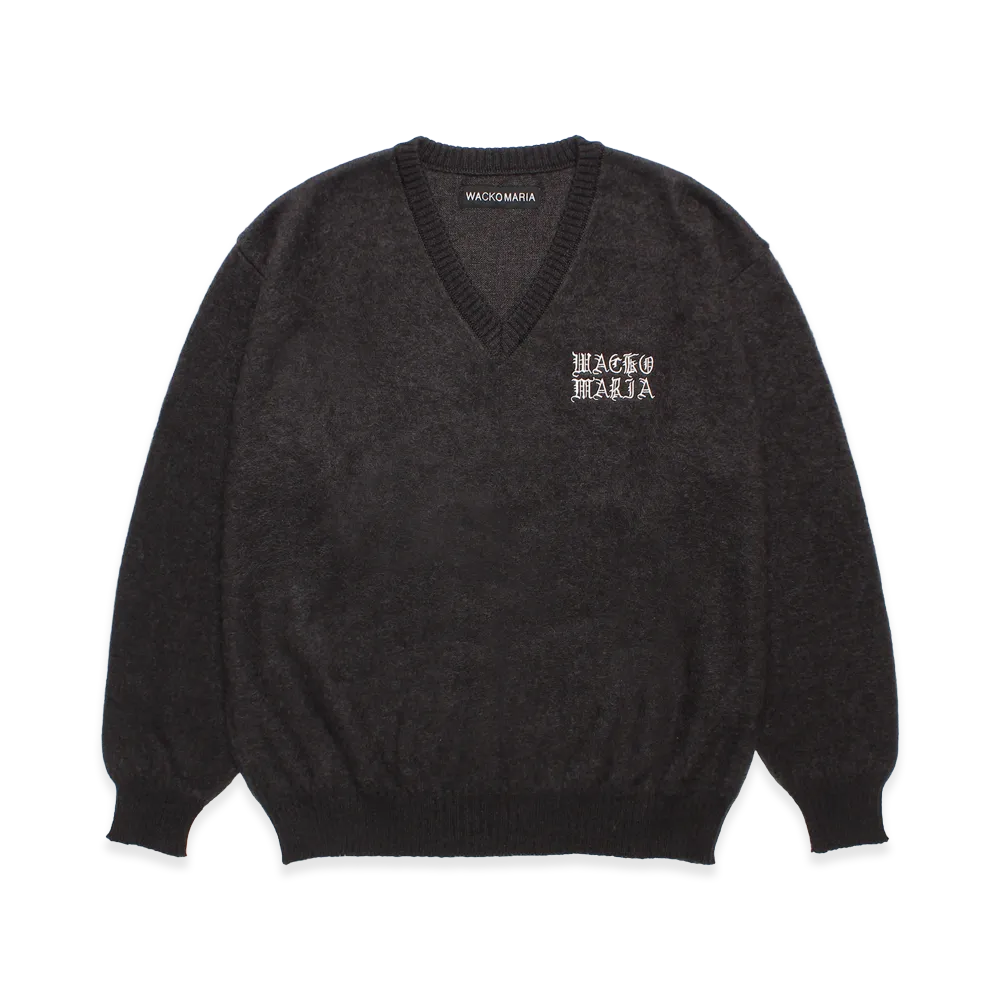 WACKO MARIA Mohair Knit V Neck Sweater "Charcoal"