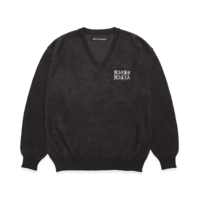 WACKO MARIA Mohair Knit V Neck Sweater "Charcoal"