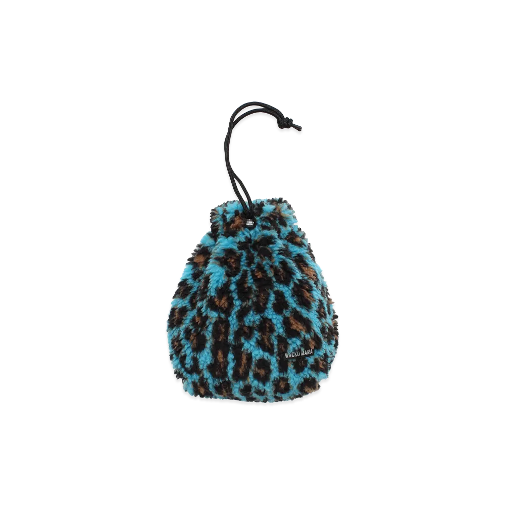 WACKO MARIA Leopard Boa Fleece Drawstring Pouch "Blue"