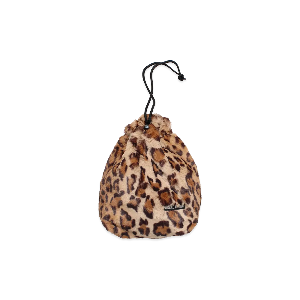 WACKO MARIA Leopard Faux Fur Drawstring Pouch "Beige"