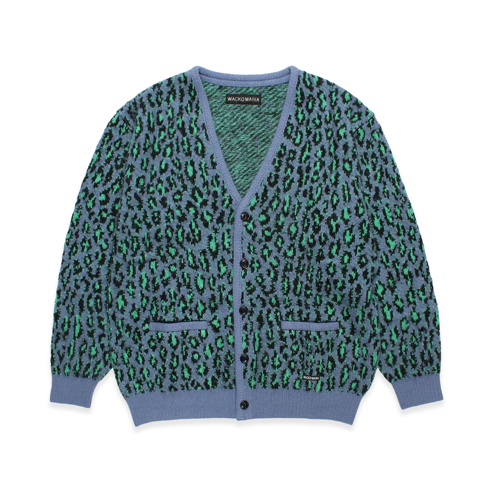 WACKO MARIA Leopard Mohair Jacquard Knit Cardigan "Blue"