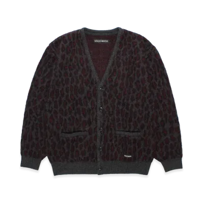 WACKO MARIA Leopard Mohair Jacquard Knit Cardigan "Charcoal"