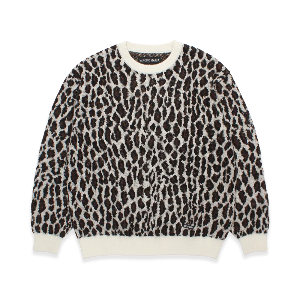 WACKO MARIA Leopard Mohair Jacquard Knit Sweater "White"