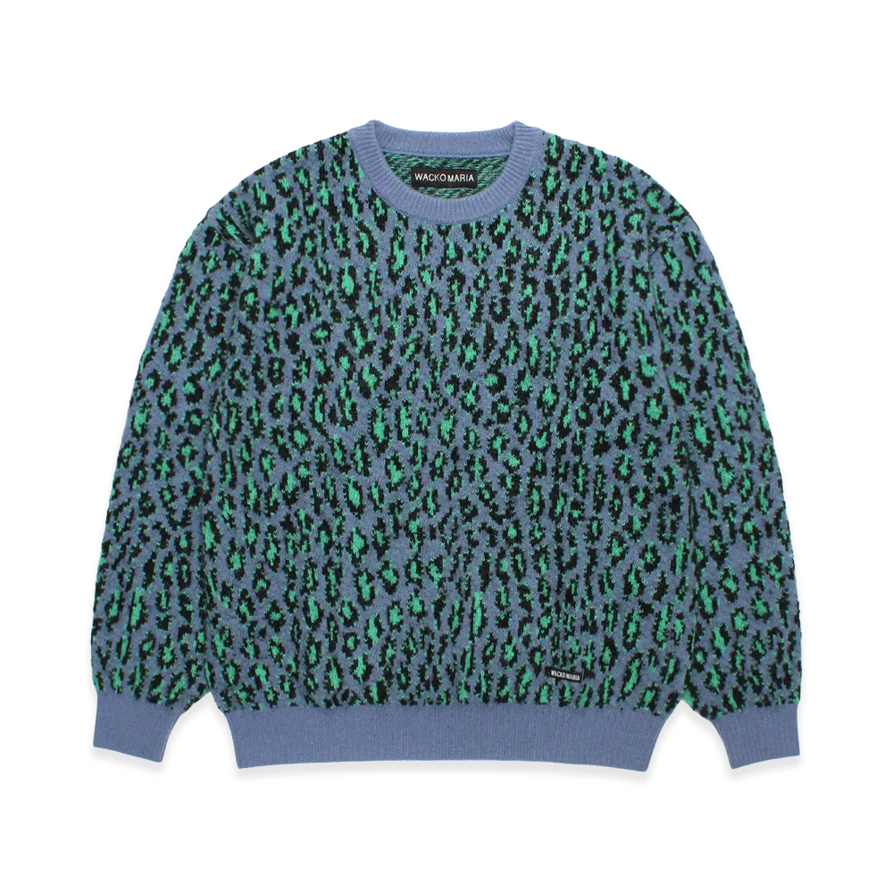 WACKO MARIA Leopard Mohair Jacquard Knit Sweater "Blue"