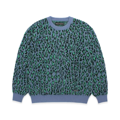 WACKO MARIA Leopard Mohair Jacquard Knit Sweater "Blue"