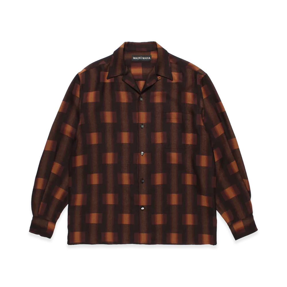 WACKO MARIA Ombre Check Open Collar Shirt "Brown"