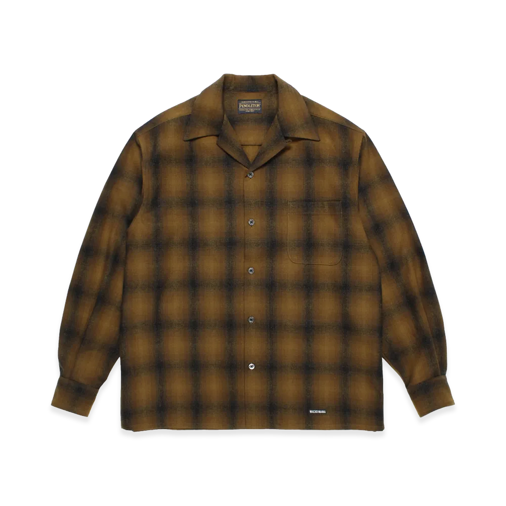 WACKO MARIA Pendleton / Wool Ombre Check Open Collar Shirt "Orange"