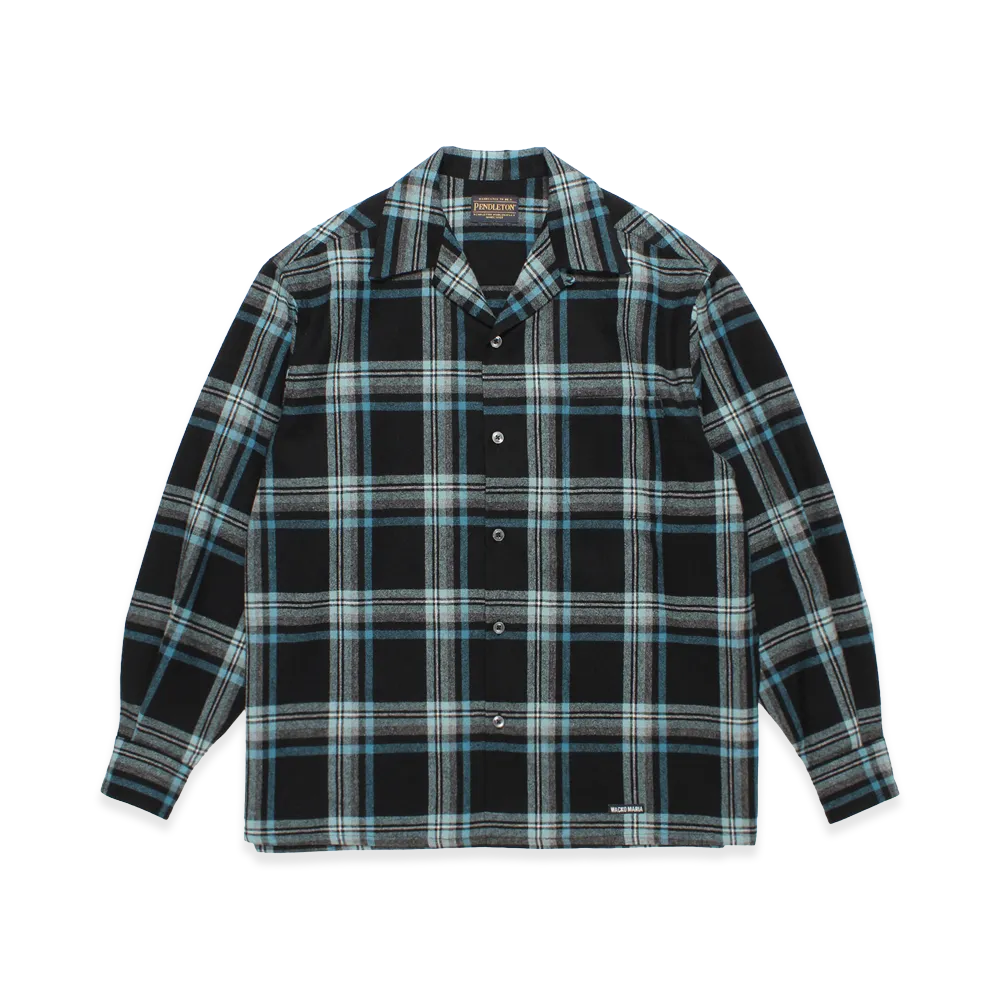 WACKO MARIA Pendleton / Wool Ombre Check Open Collar Shirt "Blue"